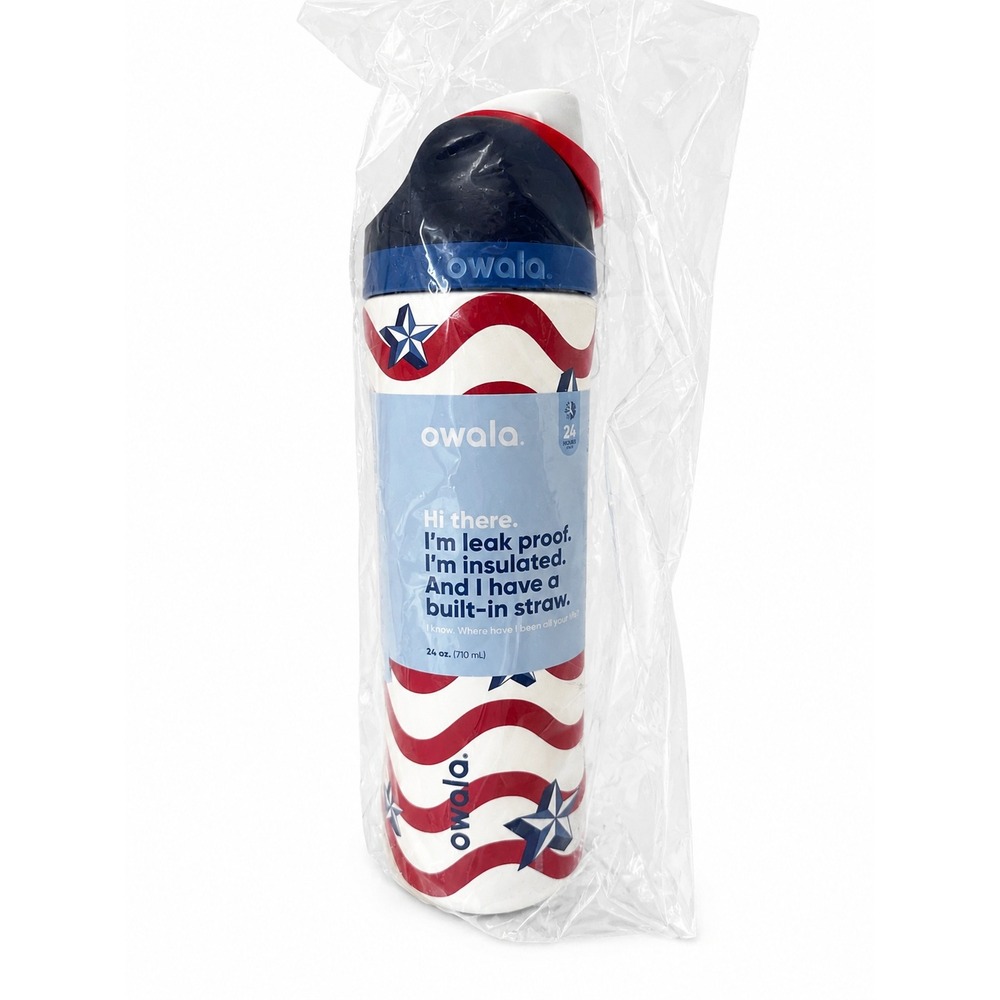 Owala FreeSip 24oz Water Bottle Home of the Brave Patriotic Stars Stripes New